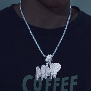 Personalizado estilo de costura libre Moissanite diamante Rock rapero letra nombre Hip Hop collar en plata de ley 925 para hombres - Product Image 4