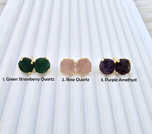 Boucles d'oreilles clous en quartz vert naturel en forme ronde, plaquées or 18 carats, tendance décontractée pour femmes, vente chaude - Product Image 2