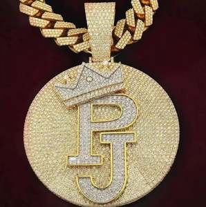 Colgante de moissanita de 5 quilates chapado en oro amarillo de 14 quilates, colgante personalizado de Plata de Ley 925, disco circular, solo Diamante, colgantes, tipo de dijes - Product Image 4