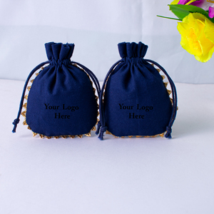Contenedor de joyería de algodón azul de alta calidad de diseñador, bolsa de anillo con cordón hecha a mano, bolsa de regalo de gasa al por mayor - Product Image 5