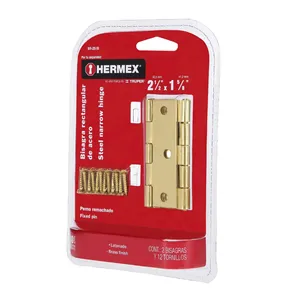 Set di 6 unità mobili rettangolari cerniere 2-1/2 'in acciaio ottone-placcato in una scatola con 2 cerniere rettangolari - Product Image 3