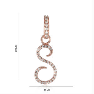 Pendentif en or rose 14 carats avec diamants pavés, initiale S, fait main, bijoux fins, vente en gros - Product Image 1