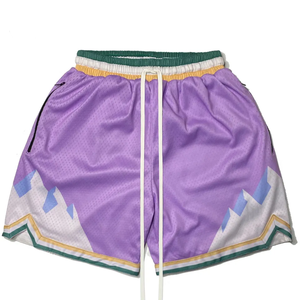 Short de gymnastique pour hommes personnalisé 5 pouces entrejambe double couche 100% polyester. Ensembles vêtements de rue Sublimation unie unie - Product Image 6