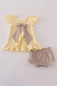 Highland Cow Applique Ruffle Bloomer Set Cute Farm Animal Design Traje de dos piezas para bebés Niñas Verano ODM Suministro para niños - Product Image 6