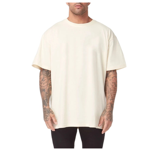 Camiseta básica de gran tamaño para hombre, ropa informal de calle para exteriores de Color sólido con hombros caídos, ropa a granel de longitud larga - Product Image 2