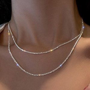 シルバー二重層ツイストロープネックレスセット36 + 42cmユニークなインターロッキングデザイン女性のレイヤードネックレス