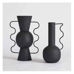 Hot Selling Abstract Wavy Handle Metal <b>Table</b> <b>Vase</b> Set of 2 Flower <b>Vases</b> with Matte Black Finished Perfect for Modern Home - Product Image 1