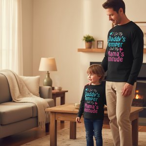 T-shirt a maniche lunghe con stampa: Ho il temperamento di mio papà e l'attitudine di mia mamma - Product Image 3