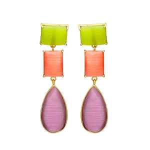 ต่างหูห้อยประดับพลอยหลากสีรุ่นใหม่ล่าสุด ชุบทอง ประดับพลอยโมนาลิซาหลากสี สำหรับผู้หญิงและเด็กผู้หญิง ต่างหูแฟชั่น - Product Image 1