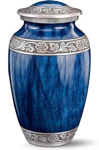 Urnas de cremación clásicas para adultos de aluminio con pintura esmaltada de color azul cielo terminada con patrón de pájaros yendo a casa. - Product Image 5