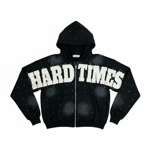 Sweat à capuche oversize de luxe personnalisé, style boxy, broderie vieillie, entièrement orné de strass, disponible en plusieurs couleurs, 400 g/m², confortable et adapté - Product Image 1