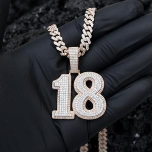 Collar con Colgante de Plata de Ley 925 con Número 18 para Hombre, con Perla de Agua Dulce y Moissanita, Joyería Hip Hop Personalizada - Product Image 1