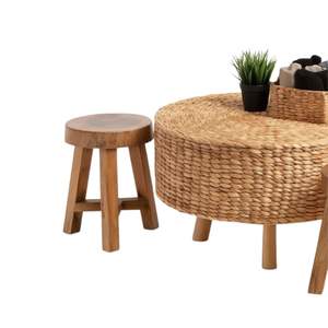 Juego de mesa redonda de ratán de alta calidad con taburetes de teca para uso en interiores y exteriores Mezcla perfecta de estilo natural y durabilidad - Product Image 3