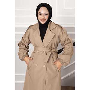 Manteau long en cuir de vison automne/hiver avec épaulettes, fermeture boutonnée, imperméable, rembourré coton-laine, style décontracté, tricoté - Product Image 2