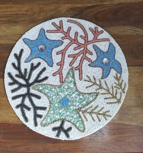 Round Silver <b>White</b> and Blue Lilly Design Glass Beaded Handmade Dinning Table Decoration Placemats for Wedding - Product Image 1