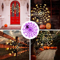 Lampu LED Jaring Laba-laba Halloween Bahan Plastik Bertenaga Baterai untuk Dekorasi Dalam Ruangan, Ciptakan Suasana Seram