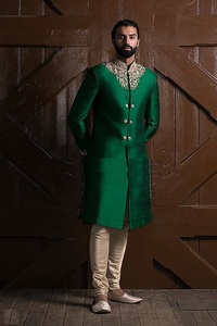 NEW---DESIGNER of ZARDOZI EMBROIDERY on DARK GREEN SHERWANI & ALSO MATCHING SHOE WITH DRESS for PARTY-WEAR/WEDDING@2022 - Product Image 2