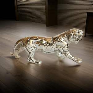 Sculpture de tigre minimaliste nickelé poli à la main tigre coulé décoratif moderne décor d'intérieur de maison pièce maîtresse de tigre en argent - Product Image 3