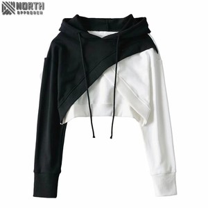 Contrast Cross Long Sleeves Womens <b>Crop</b> <b>Top</b> Hoodie Ins Style Custom Pullover Hoodie <b>For</b> Women Clothing 450 gsm hoodie - Product Image 5