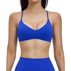 Sujetador Deportivo Azul para Mujer, Escote en V Profundo, Tirantes, Transpirable, Soporte Medio, Color Sólido, para Fitness - Product Image 1