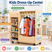 Casier à vêtements en bois Montessori pour enfants avec miroir sur roulettes, mobilier pour l'école maternelle, la garderie, la maternelle, la salle de classe, jeu de rôle