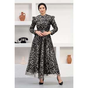 Robe de soirée en tulle ornée de sequins, taille empire, coupe bal, avec traîne, longueur ras du sol, taille XS - Product Image 1