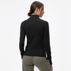 Chaqueta con cremallera completa y logotipo personalizado, chaqueta ajustada para gimnasio, chaqueta deportiva transpirable para yoga de manga larga para mujer - Product Image 6