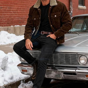 Veste de camionneur en velours côtelé pour homme, doublée en sherpa, chaude, épaisse, style cargo, avec cinq poches fonctionnelles pour les activités de plein air décontractées - Product Image 4