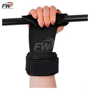 Guantes de fitness para hombres y mujeres, banda de agarre, protector de palma, equipo auxiliar de cuero vacuno para barra horizontal - Product Image 2