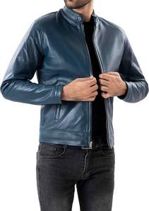 Meilleure vente, veste stylée en cuir véritable pour homme, couleurs tendance, col montant, prix de gros - Product Image 5