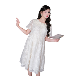 Elegante vestido de maternidad de estilo de oficina con diseño de cuello con volantes V1138 Precio barato Transpirable Absorbente de sudor Buena absorción - Product Image 1