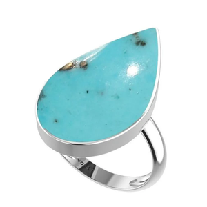 Anillo de Compromiso Unisex de Plata de Ley 925 con Acabado de Alta Calidad, Engaste de Bisel, Turquesa Natural, Formas Ovaladas y de Pera, Estilo Clásico, Positivo - Product Image 1