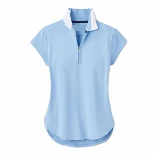 OEM Custom Logo Patchwork Collar Women's Polo Shirts Customized Zipper Golf Polo women shirts