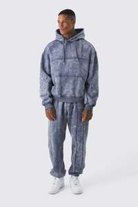 Conjunto de sudadera con capucha y pantalones de chándal con cremallera lavados con ácido, ropa de calle de talla grande personalizada, chándal acampanado con parche de socorro - Product Image 5