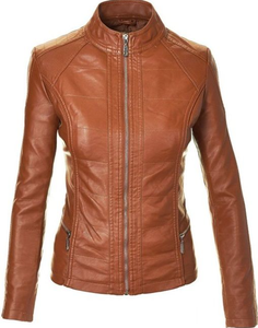 Nouvelle tendance veste d'hiver matelassée pour femmes veste en cuir véritable fermeture éclair décontractée avec doublure respirante poches intérieures OEM vente en gros - Product Image 4