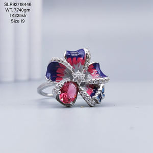 Cadeau de Noël 925 argent Sterling forme de tournesol émail Cz ensemble anneaux à la mode 4.93 gms fait à la main 925 bagues en argent Sterling - Product Image 3