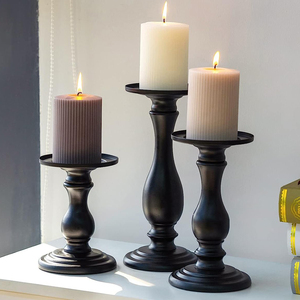 Latest 3-Piece Tabletop Centerpiece Decoration <b>Black</b> Coated Metal <b>Candle</b> Holder Stand Set Multi-Purpose Use Glass Material - Product Image 1