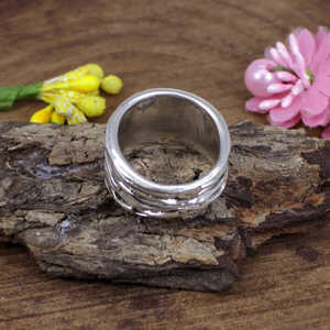 Anillo martillado de plata de ley 92,5 Chapado en rodio con incrustaciones de piedras preciosas de oro blanco amarillo joyería fina elegante para ocasiones de regalo - Product Image 2