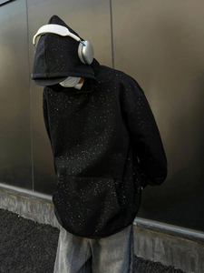 เสื้อฮู้ดผู้ชายผ้าฝ้ายผสมไรน์สโตนชุดสตรีทแวร์โอเวอร์ไซส์ซีดมีซิปมีฮู้ดทรงบ็อกซี่ใส่ได้ - Product Image 5