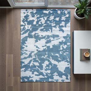 Alfombra de lana anudada a mano, diseño geométrico azul marfil |   Alfombra Moderna Hecha a Mano, Ecológica y Apta para Mascotas, para Sala de Estar - Product Image 2