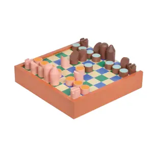 DOUBLE SIDED CHESS CHECKER GAME colorful graphics wooden toys game of strategies challenges fun to create dynamic patterns.