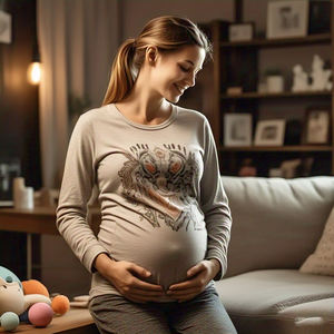 เสื้อยืดคลุมท้องแขนยาวสำหรับผู้หญิงเสื้อยืดระบายอากาศได้ดีคอกลมพิมพ์ลายสำหรับคุณแม่ตั้งครรภ์ - Product Image 5