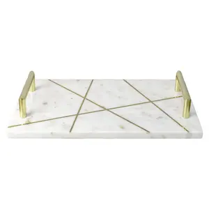 Plateau de service en marbre blanc de luxe, nouveaux plateaux de maison et de Table de haute qualité, plateau de service en marbre sans poignée - Product Image 6