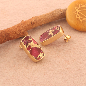 ต่างหูเม็ดเดี่ยวสีทับทิมสีเทอร์ควอยส์แฟนซีเครื่องประดับทองเหลืองชุบทองอัญมณีธรรมชาติของขวัญแฟชั่นสำหรับผู้หญิงดูแนวโบโฮ - Product Image 3