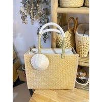 Sac à main en paille de papier naturel à 100 % avec fermeture éclair et nœud décoratif pour femme, en coton, vente en gros directe d'usine du Vietnam