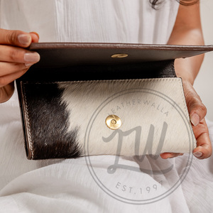 LW Western Stylish Hair On Hide Brown Tooled Fur Leather Clutch Women Designed Purse Hot Selling Tooled Leather Unique <b>Wallet</b> - Product Image 4