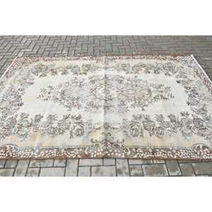 Turkish 5.4x8.9 ft Rug, Vintage Rug, <b>Brown</b> Solid <b>Wool</b> Rug - Product Image 3