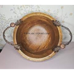 Top Selling Round Shape Teak Wood Food <b>Serving</b> <b>Bowl</b> With Modern Designing Handles Exclusive Quality <b>Large</b> Size Decorative <b>Bowl</b> - Product Image 4