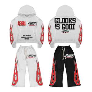 Chándal Vintage de alta calidad para hombre de peso pesado 100% algodón francés Terry impreso diamantes de imitación pantalones de chándal con capucha impresa - Product Image 4