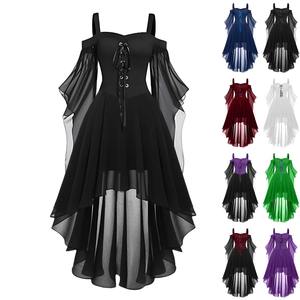 2025 nuevo vestido gótico elegante de bruja de Halloween para mujer, vestido gótico con hombros descubiertos, manga de mariposa, falda de Hada de talla grande, largo informal - Product Image 3